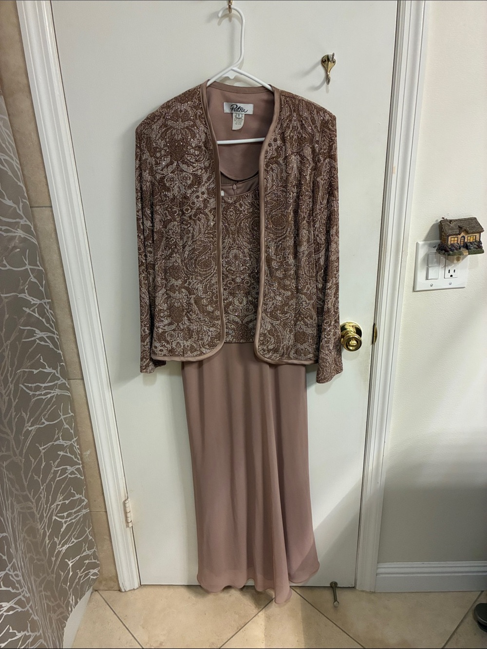 Patra Blush Lace-Embellished Jacket & Gown Set Sz 8